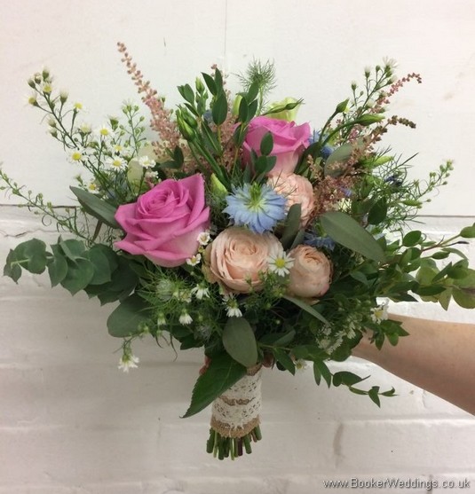 Save Rustic Bridal Bouquet In Pink Cream And Blue Save Rustic Bridal Bouquet In Pink Cream And Blue