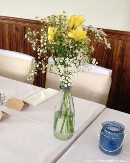 Just Picked Jars of Yellow Flowers for Table