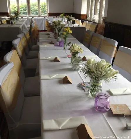 Just Picked Yellow and White Wild Country Garden Jars of Flowers for Tables at Aigburth Peoples Hall