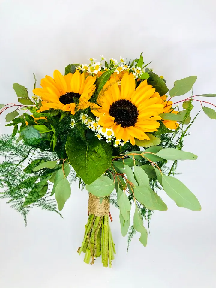 Bride Sunflower and Daisy Handtied Bouquet