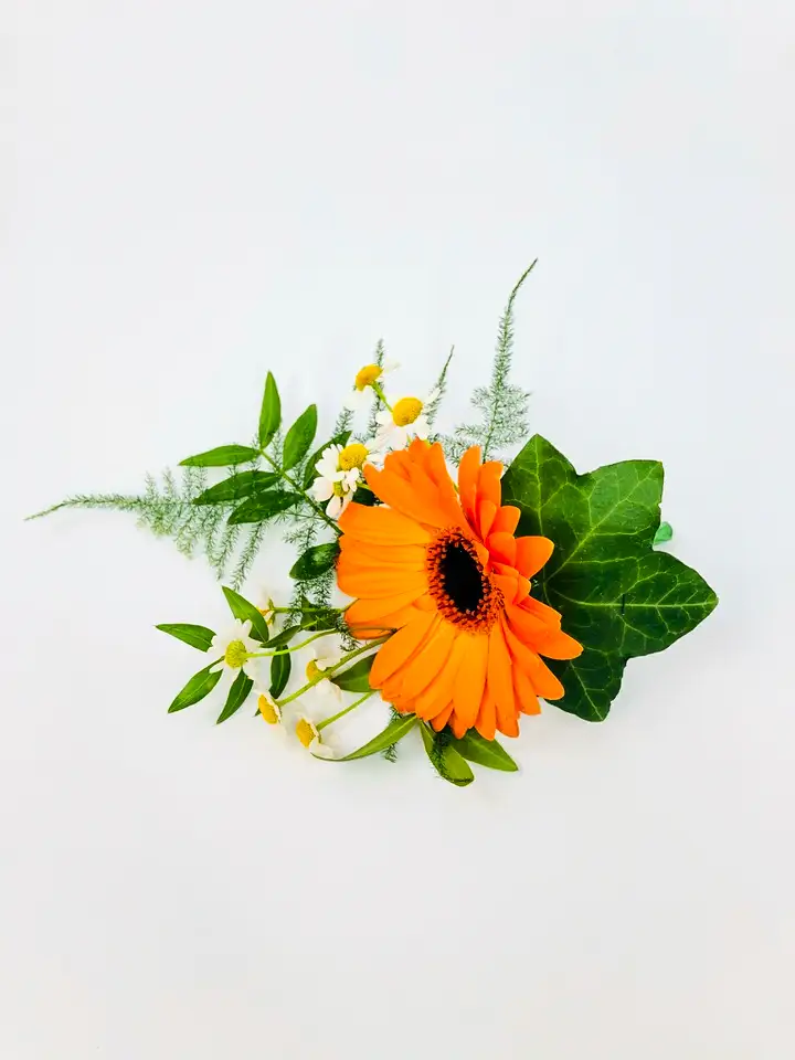 Groom Orange Gerbera and Tanacetum Buttonhole