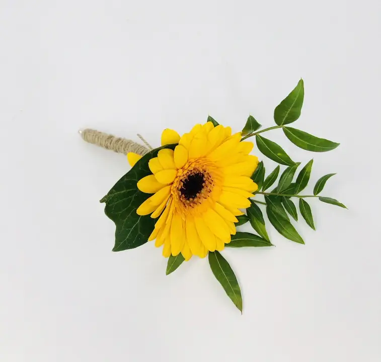 Yellow Gerbera Buttonhole with Hessian
