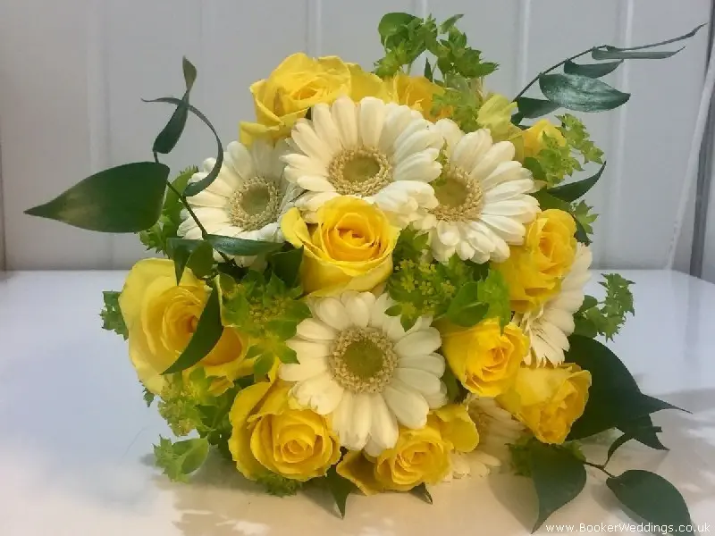 Yellow rose and white gerbera bridal handtied bouquet