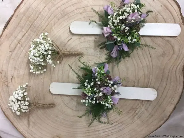 Wrist Corsages and Small Buttonholes for Rustic Wedding