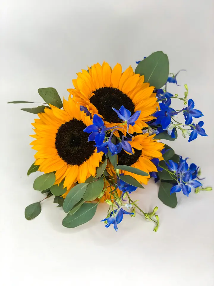 Bride Yellow and Blue Handtied Bouquet
