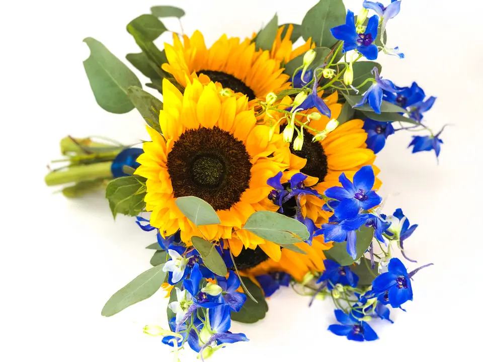Sunflowers and Delphinium Bride Bouquet