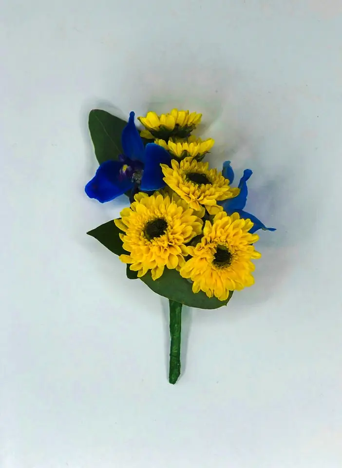 Yelow and Blue Groom Buttonhole