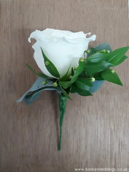 Avalanche Rose and Foliage Buttonhole for Wedding Guests