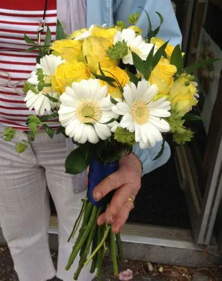 Yellow Rose and White Germini Brides Bouquet - Side