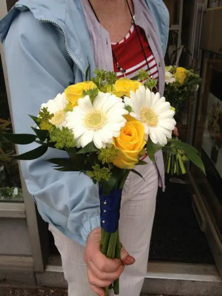Yellow Rose and White Germini Bridesmaid Boquet - Side