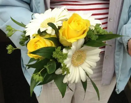 Yellow Rose and White Germini Flower Girl Bouquet