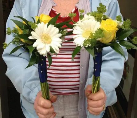 Yellow Rose and White Germini Flower Girl Bouquets - Side