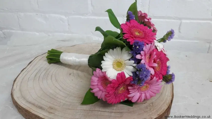 Bride Handtied Bouquet of Pink and White Gerberas and Statice