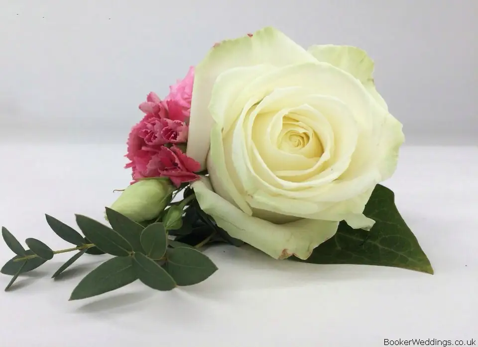 White Rose and Hint of Pink Groom Buttonhole
