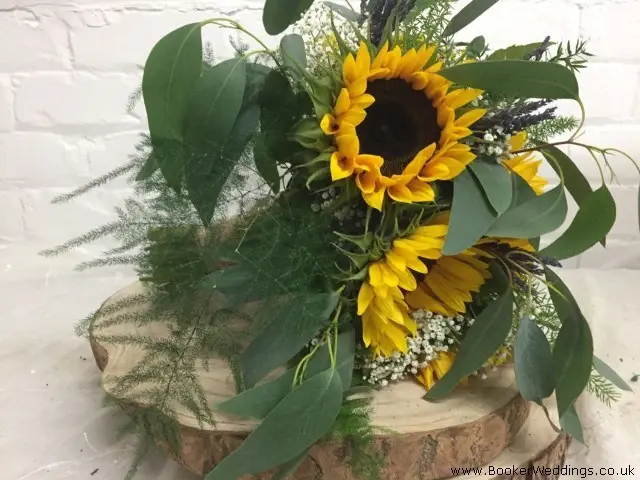 Bride Bouquet of Sunflowers Gypsophila Lavender and Foliage