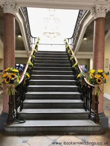 Sunflower Arrangements on Staircase at Blackburn House