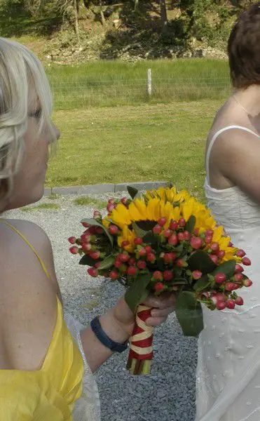 Sunflower and Hypericum Bridesmaid Bouquet - Side