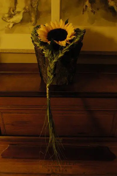 Sunflower and Bear Grass Heart Table Arrangement