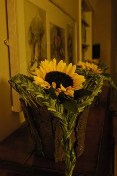 Sunflower and Bear Grass Heart Table Arrangement