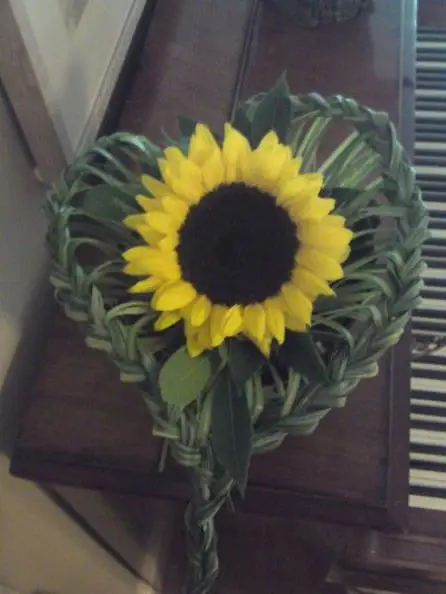 Sunflower and Bear Grass Heart Table Arrangement