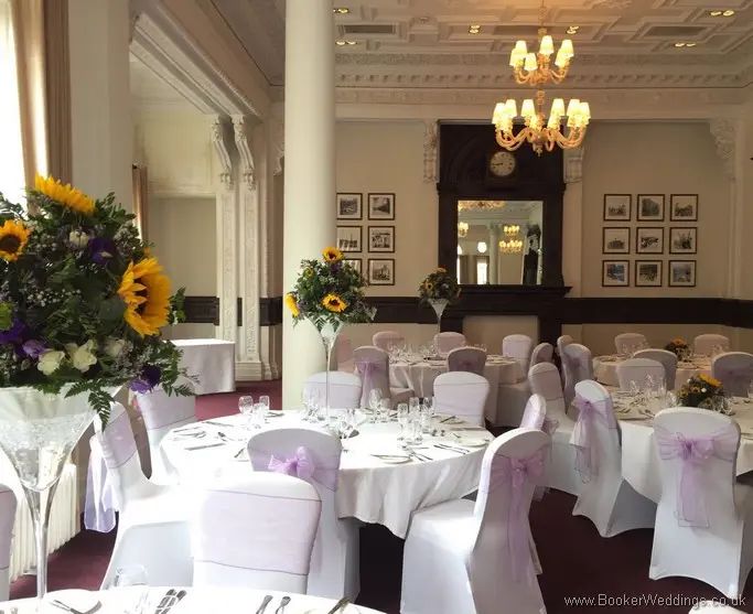 Tall yellow, white and purple martini glass table centrepieces at Doubletree by Hilton Liverpool