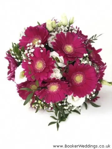 Cerise Gerbera White Lisi and Gyp Handtied Bride Bouquet