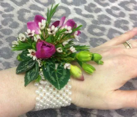Cerise Pink Freesia Wrist Corsage - Side