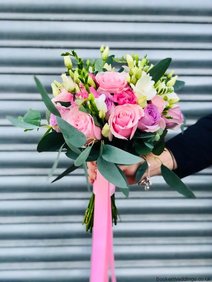 Handtied Bride Bouquet Pink Lilac and White