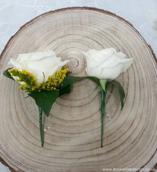 Wedding Buttonholes for Groom and BestMan of White Roses