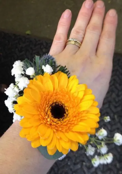 Gerbera and Eryngium Wrist Corsage