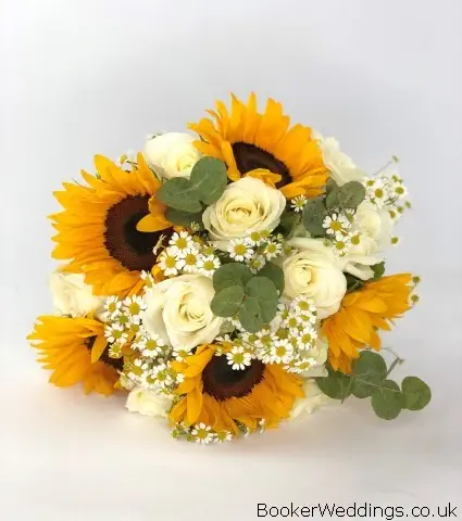 Bride Sunflower and White Rose Handtied