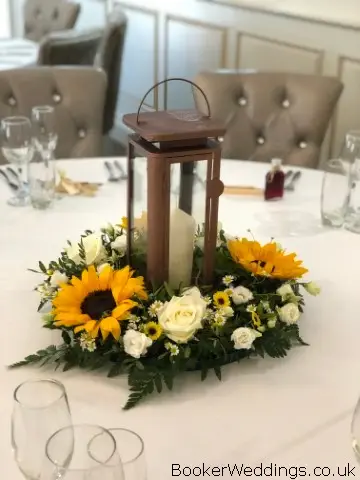 Flower Wreath Copper Lantern Table Centerpiece
