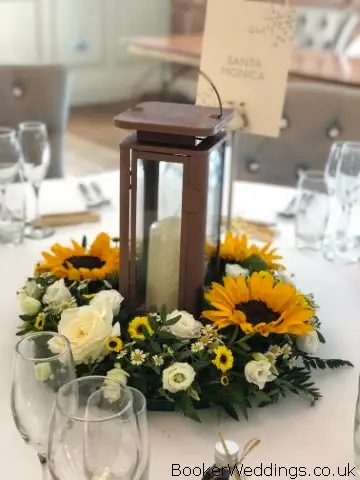 Lantern and Flower Wreath Table Centrepiece