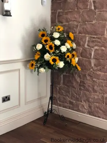 Sunflower and Rose Pedestal Arrangement