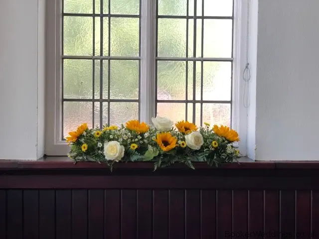 Sunflowers and Roses on Church Window