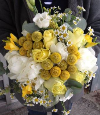 Yellow White and Gray Bride Bouquet